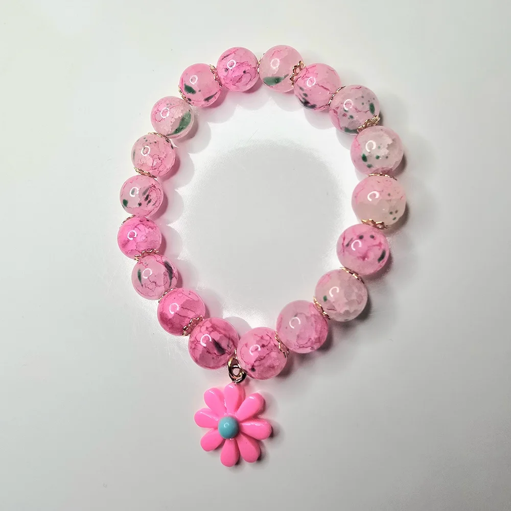 Charming Pink Kids Women Bracelet with Flower Charm For Spring Season